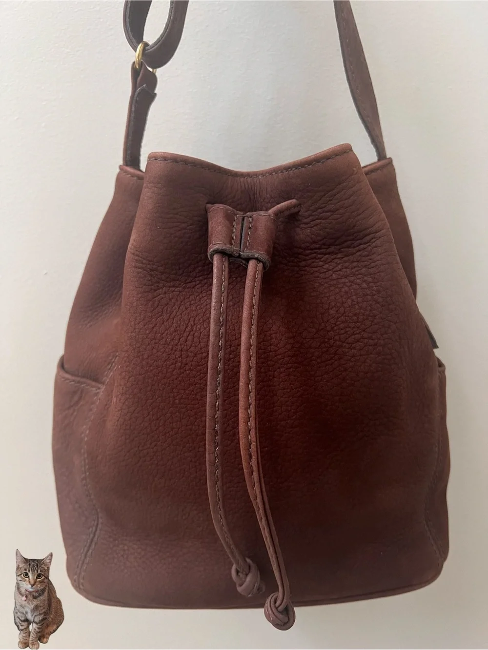Vintage Coach Pocket Drawstring Nubuck Chocolate 4956